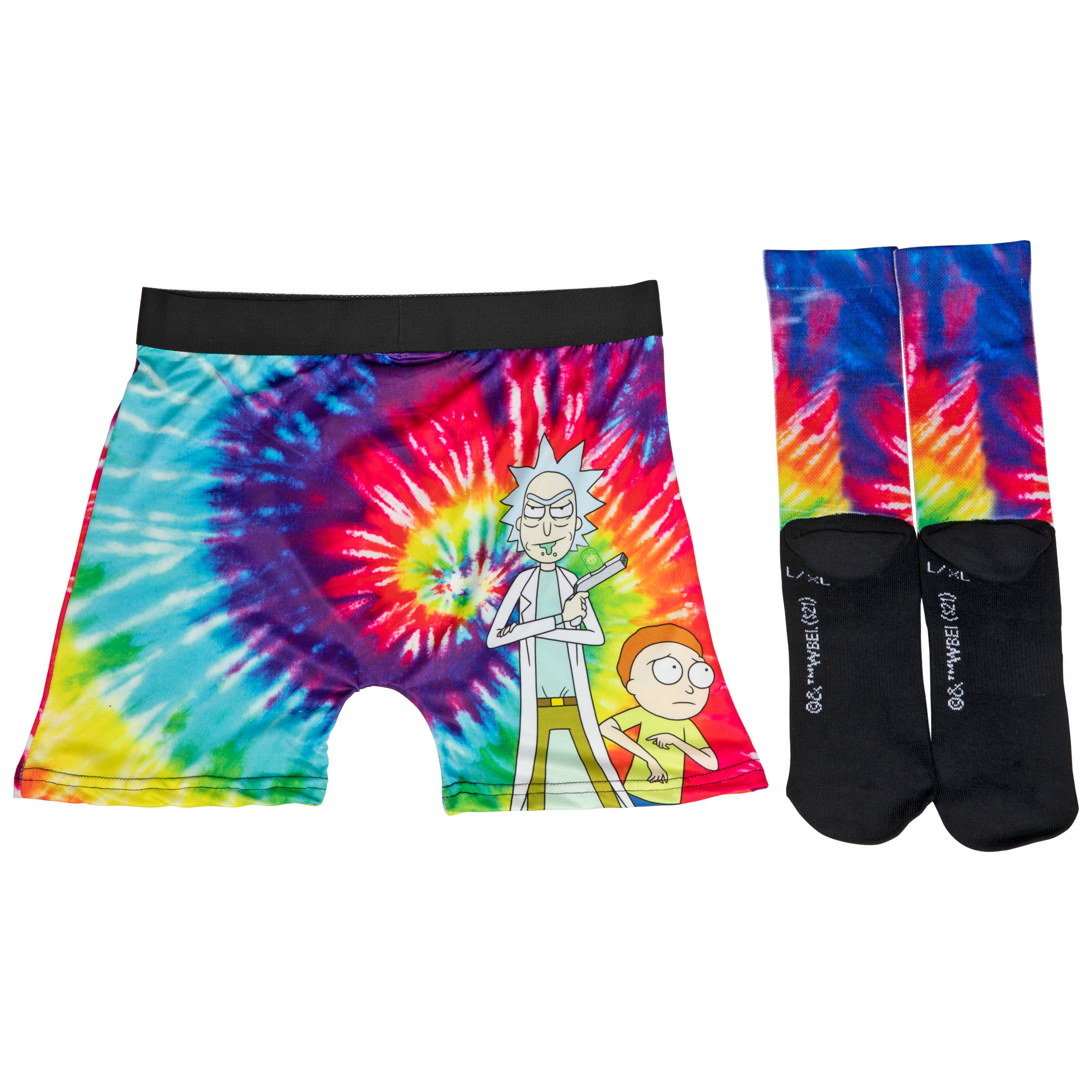 Rick & Morty Tie-Dye Burst Aero Boxer Briefs Underwear & Crew Sock Set